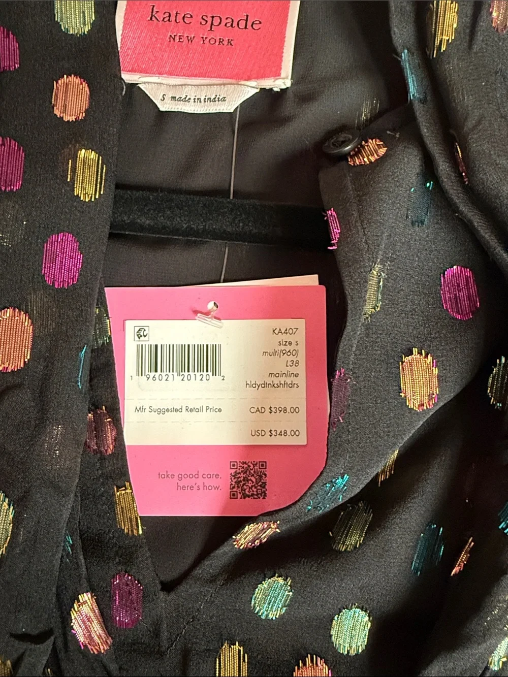 kate spade Black Mini Dress with Multicolor Metallic Dot Print